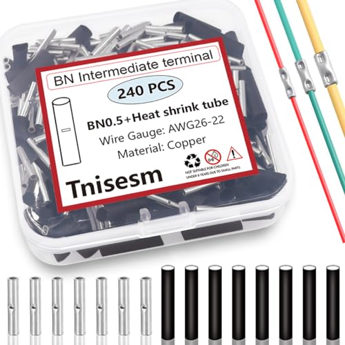 Tnisesm 120 Pcs 26-22 AWG Gauge Non Insulated Butt Connectors, Butt Splice Wire Connectors, Electrical Wire Seamless Uninsulated Butt Connectors Crimp Ferrule Terminals BN0.5 - size: 26-22 AWG