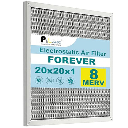 20x20x1 Reusable Air Filter, Electrostatic HVAC Air Filter, Lasts a Lifetime, Washable, Enjoy Fresher Air in Home and Office, MERV 8 (Actual Size:19.75x19.75x0.8 Inch) - size: 20" x 20" x 1"