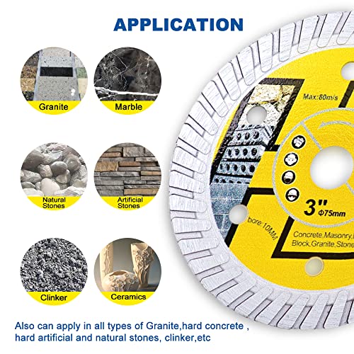 HIGHDRIL 10PCS Diamond Saw Blade,3In/75mm x Arbor 3/8Inch/10mm for Granite,Hard Concrete,Ceramic,Hard Porcelain(10PCS) - size: Concrete saw blade-10PCS
