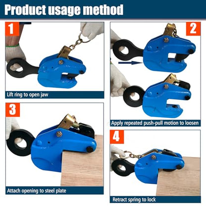 Vertical Plate Lifting Clamp,4400lbs Capacity Heavy Duty Steel Plate Clamp 2T with 0.8 Inch Jaw Opening, Industrial Lifting Clamp for Sheet Metal and Steel Plate Handling - color: 4400lbs-vertical - Non-rotating Ring