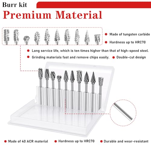 Tnisesm 80Pcs Carbide Rotary Burr Set for Dremel, Includes 10 Carbide Double Cut Carving Burr Bits 60 Aluminum Oxide Drum Sander Sanding Sleeves,6 Sanding Bits,Sanding Bits Tool Accessories - size: 15SIZE-80PCS