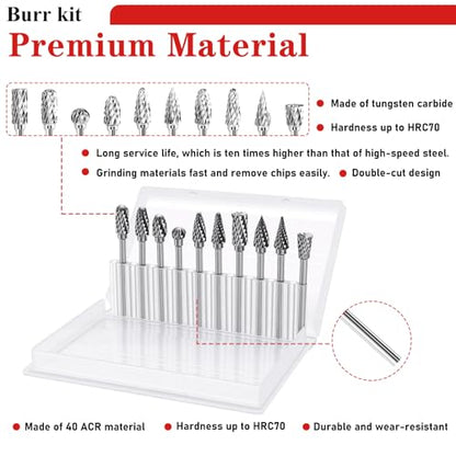Tnisesm 80Pcs Carbide Rotary Burr Set for Dremel, Includes 10 Carbide Double Cut Carving Burr Bits 60 Aluminum Oxide Drum Sander Sanding Sleeves,6 Sanding Bits,Sanding Bits Tool Accessories - size: 15SIZE-80PCS