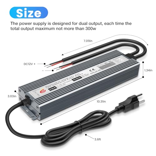 LED Driver 400W Waterproof Power Supply IP67 Transformer, Adapter Converter AC 100V-265V AC to 24V DC 16.67A Low Voltage Output with 3-Prong Plug for LED Light, Computer Project, Outdoor Use