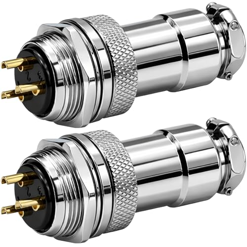 GX20 3 Pin Aviation Connector, 20mm Mounting Hole, 10A 125V Waterproof Metal Plug Socket, Zinc Alloy Nickel Plated, Widely Used for Industrial & Electrical Applications, 2-Pack - size: 20-3P