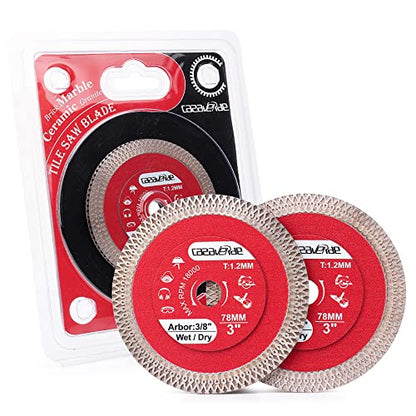 Casaverde 2 Pcs/Lot 3Inch 78mm Diamond Porcelain Saw Blades Tile Blade with 3/8" Arbor for Cutting Ceramic Tile,Stone Tile - size: 78mm