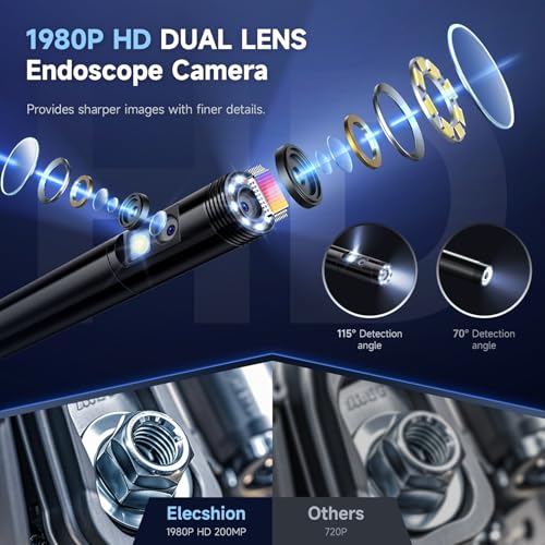 Endoscope Camera with Light, Dual-Lens 1920P HD Borescope with 8+1 Adjustable LED Lights, IP67 Waterproof Inspection Camera 16.5FT Semi-Rigid Snake Camera for iOS & Android (2 Interface) - size: 2 Interface