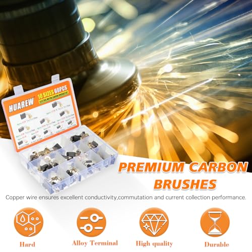 Electric Motor Carbon Brushes 60 Pcs 10 Different Sizes for Replacement Repair Power Tool Part