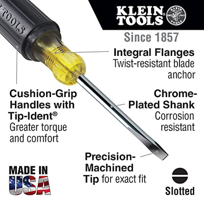Klein Tools 85075 Screwdriver Set, Made in USA, Slotted and Phillips Screwdrivers with Cushion-Grip Handles and Tip-Ident, 5-Piece - style: 5-Piece Set