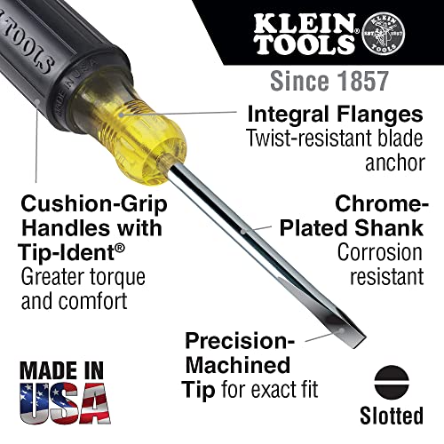 Klein Tools 85808 8-Piece Screwdriver Set, Made in USA, Precision Machined Tips, (4) Phillips, (3) Slotted, Magnetizer/Demagnetize