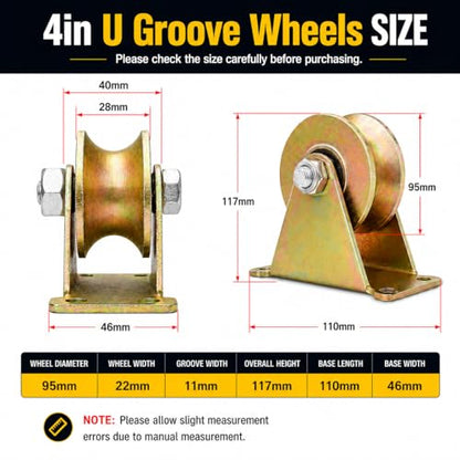 Lyplus 4 Inch U-Groove Pulley Wheels, Heavy Duty Rigid Casters for Square Tube Tracks, 1765 LBS Total Load Capacity, Stainless Steel, 2-Pack - size: 4in-U 2Pack