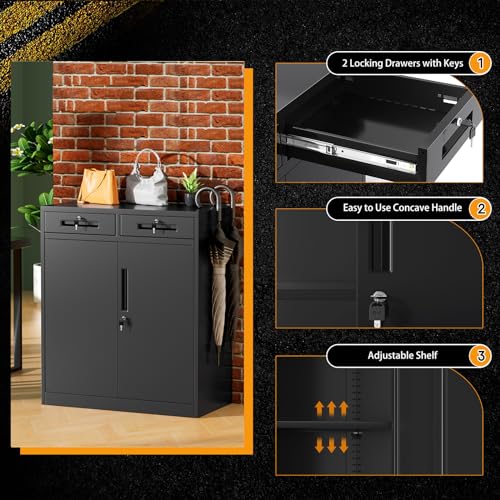 Greenvelly Metal Storage Cabinet with Drawers, 36' Black Steel Garage & Office Storage with Doors and Adjustable Shelves, Locking Metal Tool Cabinet - color: Black, style: 36"H-Drawers