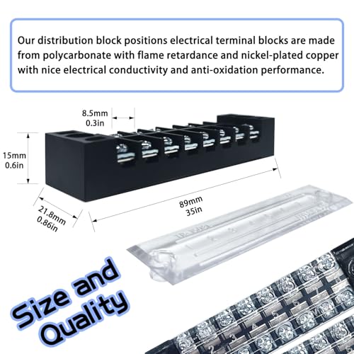 4 Sets 8 Positions 600V 15A Terminal Blocks Ground Circuit Dual Row Bus Bar Wire Screw Terminal Block Kit with Cover 600V Pre Insulated Terminal Strip WW004-1508 - size: 15A 8P