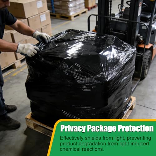 4 Pack Industrial Strength Black Stretch Wrap Film 18" x 1000 Ft 80 Gauge Thick with Plastic Handle, Durable Self-Adhering Heavy Duty Shrink Plastic Wraps for Pallets Moving & Packing - color: Black