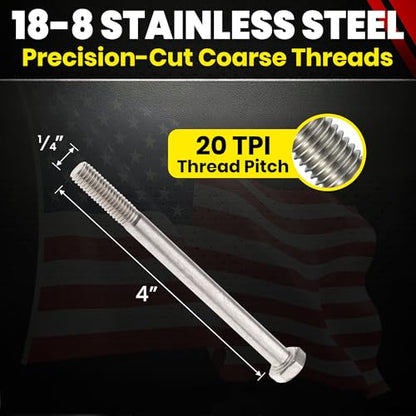Chenango Supply 1/4-20 x 4 Stainless Hex Head Bolts - size: 1/4-20x4"(50pcs)