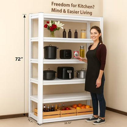 White 72"h *35.12"w*15.7"d Storage Shelves Shelving: Adjustable Metal 5-Heavy-Duty-Shelf (Unit)-Rack Industrial Utility Household Organizer/Systerm for Kitchen Pantry/Bedroom/Garage/Closet - size: 5T-72"H×35.12"W×15.82"D