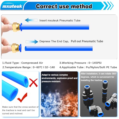 mxuteuk 6mm Air Line Tubing Kit,6mm Air Hose Kit,6 mm x 32.8 Feet(10 Meter) PU Tube with Push to Connect Fittings - color: 6mm Kit