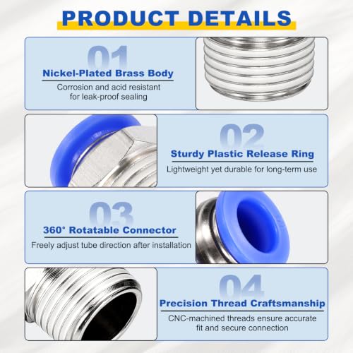 10Pcs Pneumatic Push to Connect Fitting Fit 4mm OD Tube 1/8 MNPT - color: Blue, size: 4mm OD x 1/8 NPT
