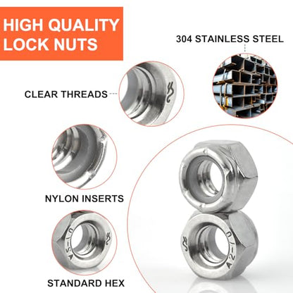 3/8-16 Locknuts - 40Pcs Nylon Insert Lock Nuts,304 Stainless Steel - size: 3/8-16(40 pack), style: SAE
