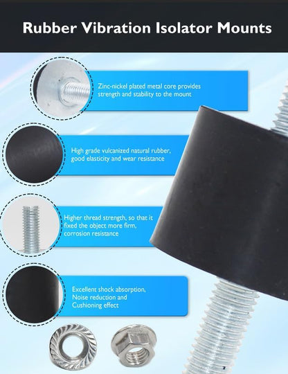 EASYEAH M10 Rubber Vibration Isolator Mounts Double Stud Shock Absorber - size: VV-M10x28-50x20