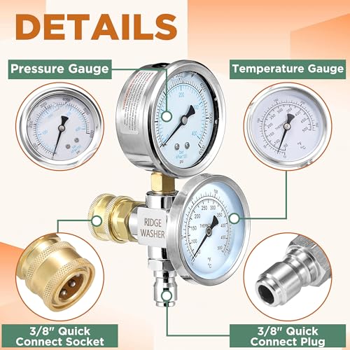 RIDGE WASHER 2-in-1 Pressure Washer Gauge Emperature Gauges, 6000 PSI - size: Temp. & Pres. Gauge