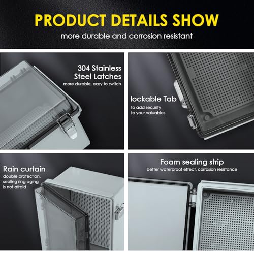 IP67 ABS Outdoor Electrical Junction Box Waterproof with Aluminum DIN Rail - color: Clear, size: 10.2''×6.3''×3.9''