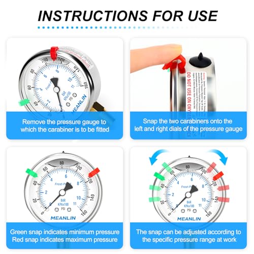MEANLIN MEASURE 0~160Psi Stainless Steel Liquid Filled Pressure Gauge 1/4" NPT 2.5" FACE DIAL Silicone Oil Filled, WOG Water Oil Air Lower Mount (with 2PCS Snaps) - size: 0-160Psi