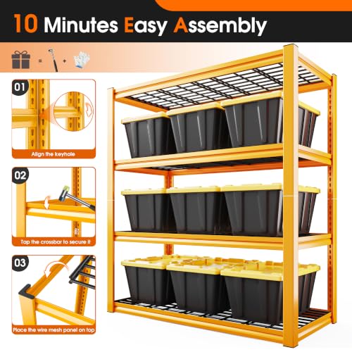 REIBII 40" W Yellow Garage Shelving with Double-Layer Frames for Hobbyists - size: 40" W X 19.7" D X 59.9" H