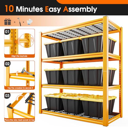REIBII 40" W Yellow Garage Shelving with Double-Layer Frames for Hobbyists - size: 40" W X 19.7" D X 59.9" H