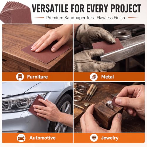 50 Sheets 400 Grit Wet Dry Sandpaper 9 x 11 Inch Brown Alumina