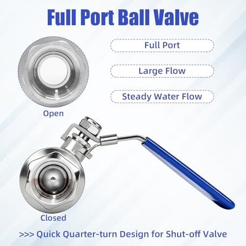 2 Pack 1-1/4'' Ball Valves 304 Stainless Steel NPT Female x Female Full Port Heavy Duty Shut Off Ball Valve 1-1/4 inch for Water, Oil, and Gas with Locking Device, 1000 WOG, Vinyl Handle - size: 1-1/4''