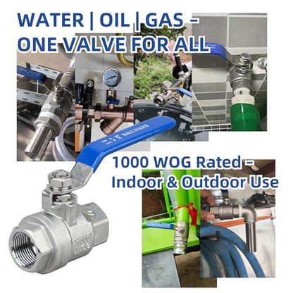 3/4" NPT Ball Valve 2-Pack, 304 Stainless Steel, Full Port - size: 3/4 inch