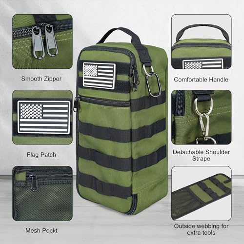 13 Inch Portable Small Tool Bag, Heavy Duty Tool Organizer Bag with Shoulder Strap and D-ring Clip, Tactical Tool Bag, Tool Pouch Bag for Electricians, Carpenters, HVAC Technicians (Army Green) - color: Army Green