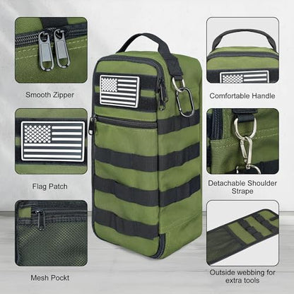13 Inch Portable Small Tool Bag, Heavy Duty Tool Organizer Bag with Shoulder Strap and D-ring Clip, Tactical Tool Bag, Tool Pouch Bag for Electricians, Carpenters, HVAC Technicians (Army Green) - color: Army Green