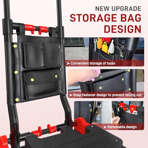 Folding Hand Truck, 2 in 1 Portable Heavy Duty Carrying Moving Dolly Cart with 4 Foldable Wheels and Retractable Handle Duty 330lbs (Red with Folding Basket) - color: Red-b