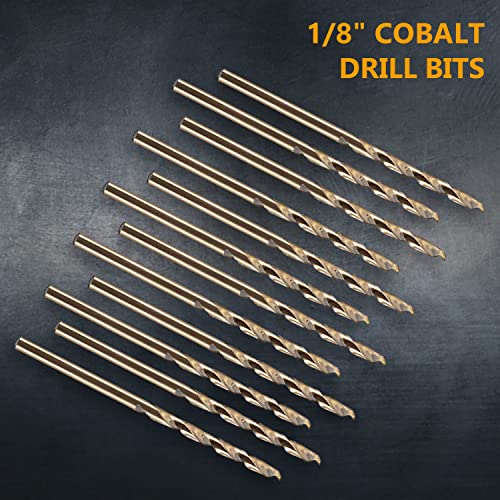 POWERTEC 1/8" Cobalt Drill Bits - 12 Pack - 2-3/4" Length - M35 HSS Jobber Length Twist Bits with 135° Tip for Drilling Wood, Metal, Stainless Steel, Nickel Alloy, Cast Iron & Plastic (QDB2014) - style: 12PK 1/8" Cobalt Drill Bit (2-3/4" L)