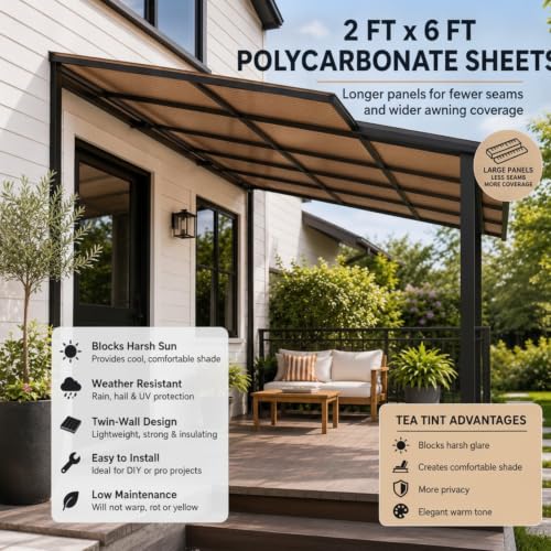 6 Pcs 6' X 2' X 0.2'' Polycarbonate Greenhouse Panels Roof Panels, Brown - color: Brown, size: 6' x 2' x 0.2''