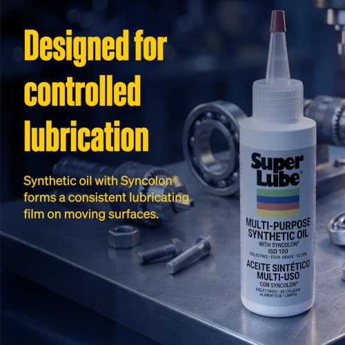 Super Lube Multi-Purpose Synthetic Oil w/Syncolon - Waterproof - NSF Rated - Industrial Grade - 3D Printer, Tool & Maintenance Use - Translucent White - Bottle - 4 oz (51004) - size: 4 fl oz