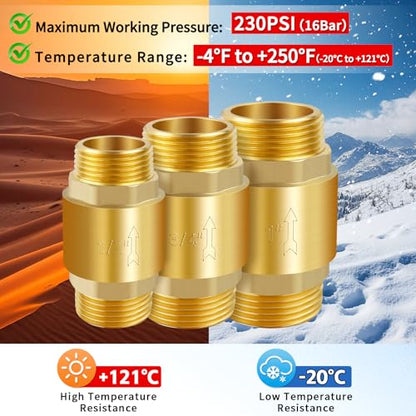 Brass Spring Check Valve 1/2" NPT Male, One Way Backflow Valve - size: 1/2" Male x 1/2" Male(DN15)