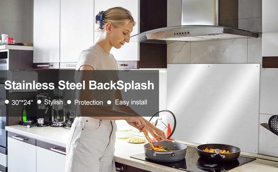 30" x 24" Thicken Heavy Range Hoods Stainless Steel Backsplash,Panel Splatter Guard for Stovetop,6 Pre Drilled Holes for Easy Installation,Keep the Walls Clean, Bright and Beautiful (30" x 24") - size: 30" x 24"