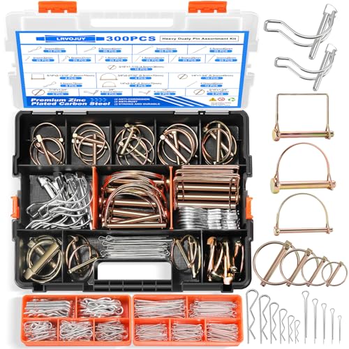 300PCS Heavy Duty Pin Assortment Kit, Tractor Linch Pins Hitch Pins PTO Pins R Clips Cotter Pins Hair Pins Square Pins for Trailers, Trucks, Lawn Mowers, Farm & Garden Equipment - size: 300Pcs - 21 Sizes