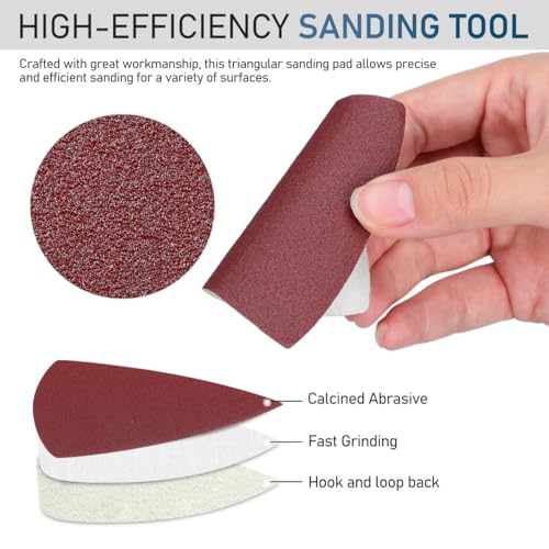 Triangle Sanding Pads 3.26 in Self Adhesive Sand Paper for Oscillating Tool Detail Sander Sandpaper for Corner Access Multi Tool Sanding Pad for Woodworking and Surface Prep
