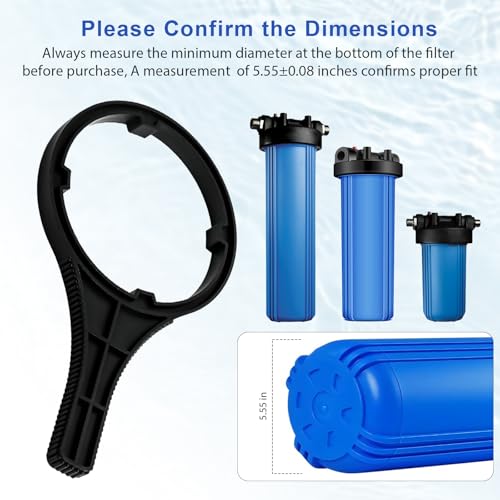 Heavy Duty Water Filter Wrench (6.38" Max Inner Diameter) for Big Blue-Style Filter Housings, fit for Whole House Water Filter Systems Using 4.5"x 10" or 4.5"x 20" Cartridges -Resistant to Deformation
