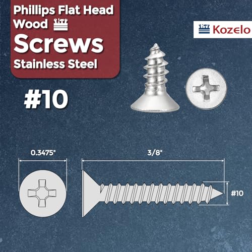 50pcs Phillips Wood Screws #10x3/8 304 Stainless Steel Silver - color: Silver, size: #10x3/8"