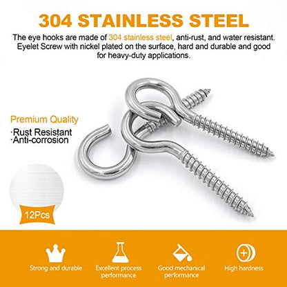 24-Pack 304 Stainless Steel Screw Eyes, Heavy Duty Screw in Eye Hooks Ring - size: 24 Pack