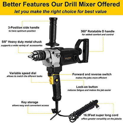 ROLAYSEE TOOLS Mixing Drill, 10-Amp Corded 5/8" Heavy Duty Drill Mixer