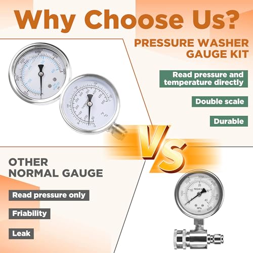 RIDGE WASHER 2-in-1 Pressure Washer Gauge Emperature Gauges, 6000 PSI - size: Temp. & Pres. Gauge