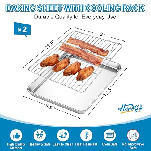 Herogo Stainless Steel Quarter Sheet with Wire Rack Set, 9 x 13 x 1 Inch - size: 12.5 x 10 x 1 inch