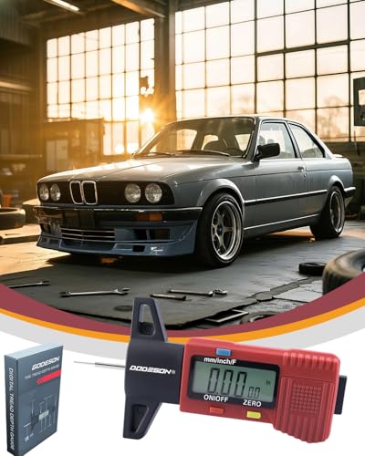 GODESON Red Digital Tire Tread Depth Gauge - 3 Modes (Fractional/Decimal Inch/Millimeter), Zeroable & Accurate, LCD Display,Tire Tread Measure Tool for Cars, Motorcycles, SUV, Trucks & Vans