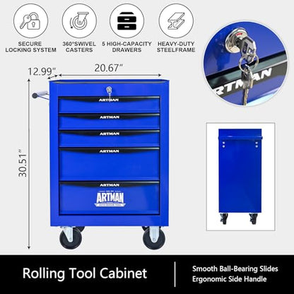 5-Drawer Rolling Tool Chest, Lockable for Garage, Blue - color: Blue, size: 5-Drawers