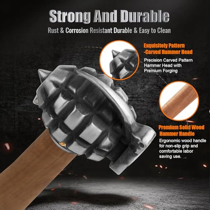 Skull Fist Shaped Ball Peen Hammer, Quenched Stainless Steel 1.87 Lbs Wood Handle Multi Tool for DIY Craft Outdoor Camping Home Decor Mens Gift - size: Ball Peen